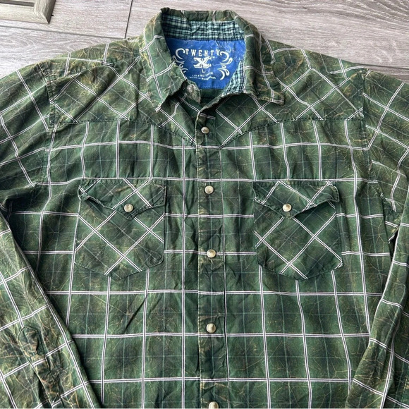 Twenty X Cotton Plaid Distressed Button Down Western Shirt - Picture 7 of 14
